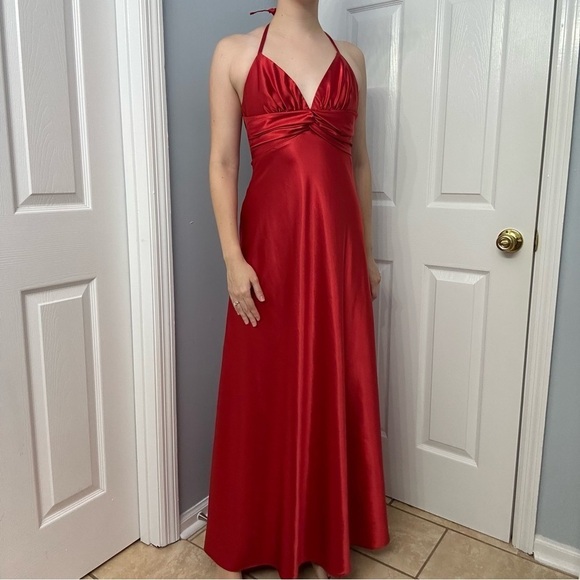 Vintage Jessica McClintock Dress Long Red Formal Satin Sexy Size 6 Extra Small - Picture 9 of 9